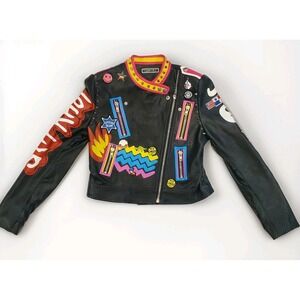 Showtime Women's Punk Floral Embroidered Faux Leather Moto PU Jacket Coat Medium